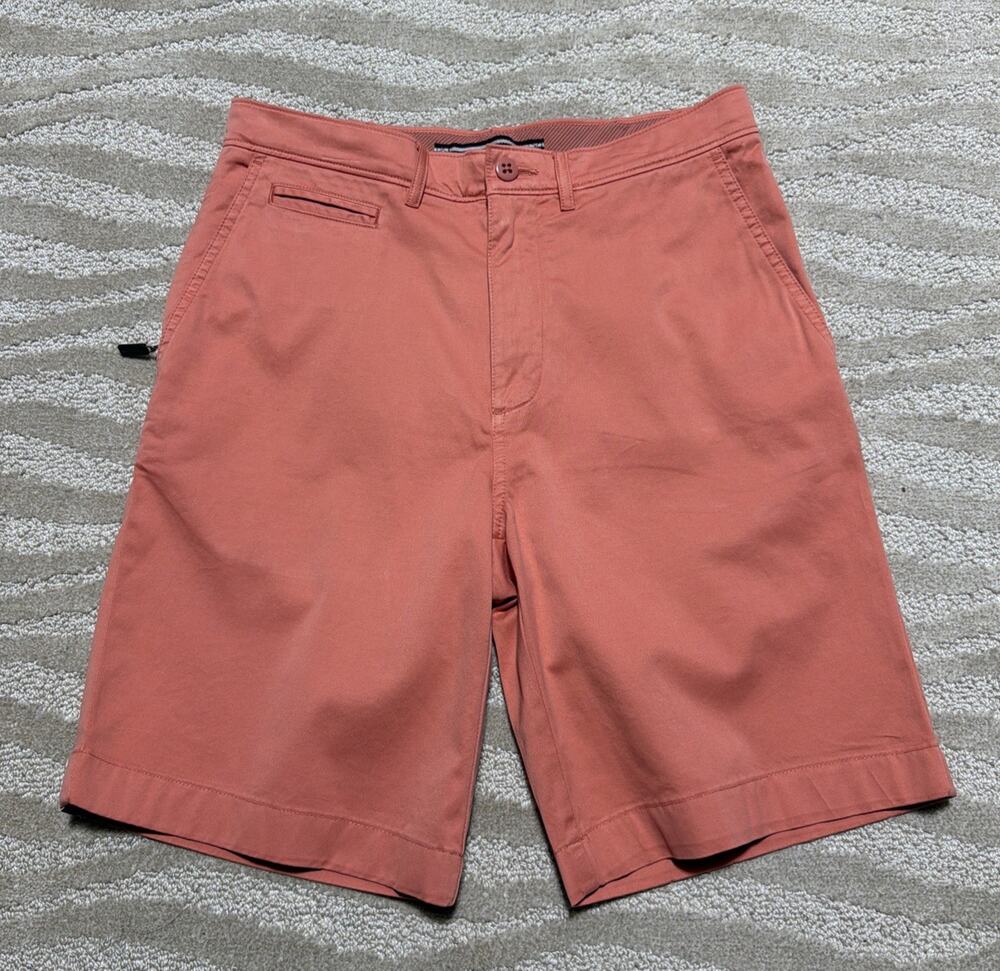 Cremieux Mens Hampton Khaki Salmon Coral Shorts Inseam 9" Flat Front Size 30 NWT